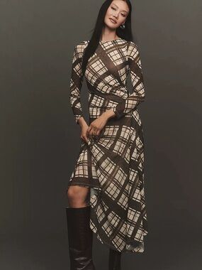 Anthropologie Long-Sleeve Ruched Mesh
Midi Dress NWT